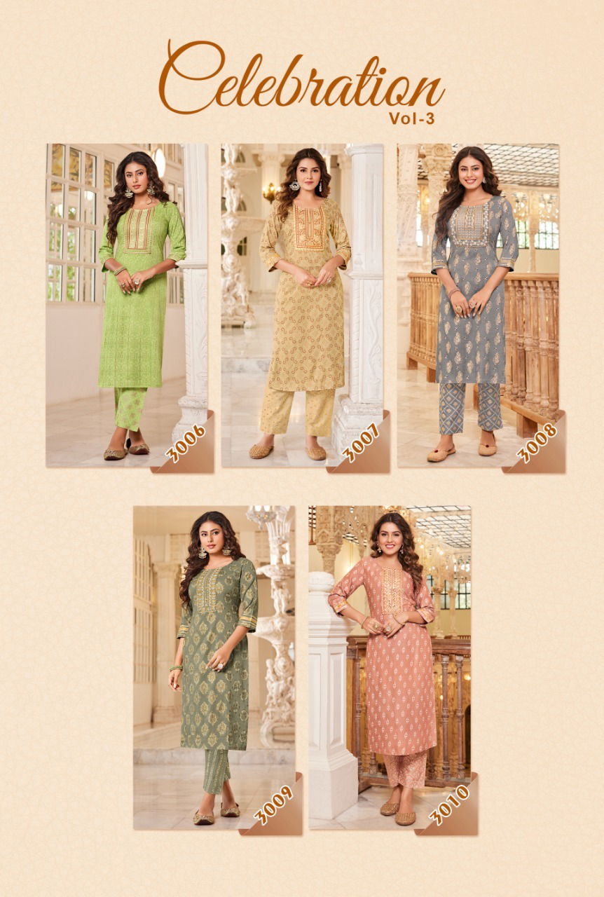 Celebration 3 Rayon Fancy Designer Wholesale Kurti With Bottom